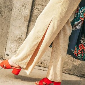 Striped pants with slit